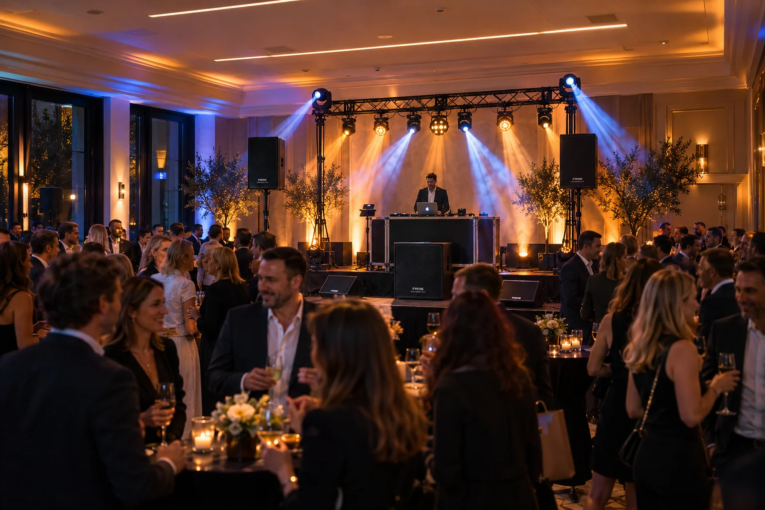 Réception d'entreprise avec DJ, pont lumière et enceintes FAME