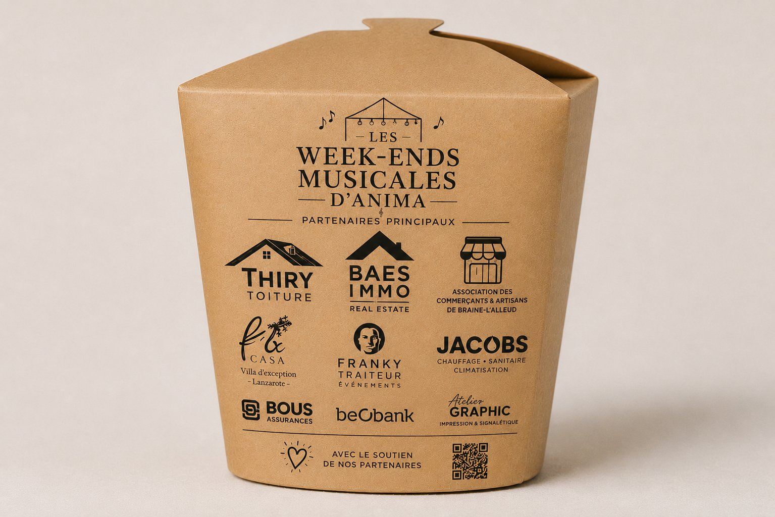 Cornet repas Anima Musica portant les logos des partenaires de l'événement