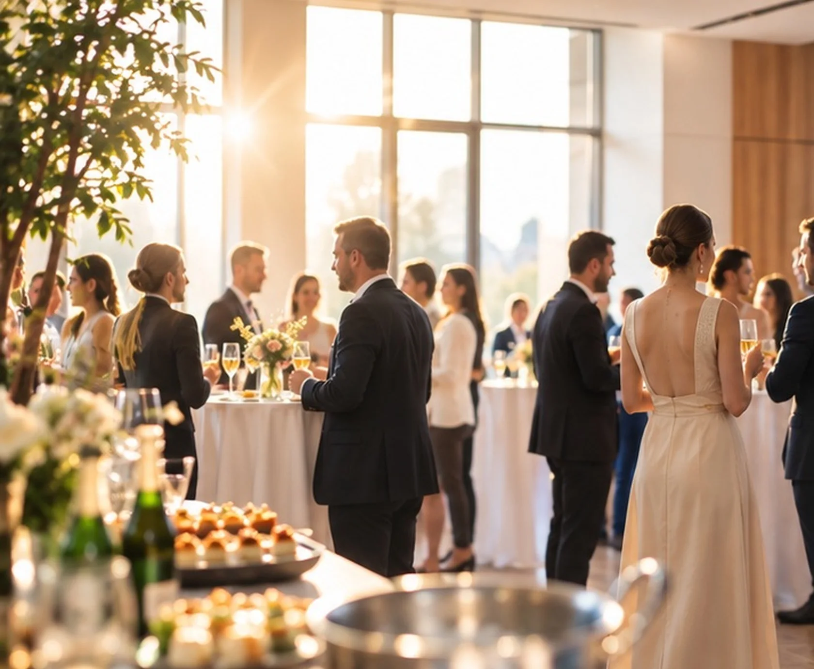 Cocktail de mariage dans une salle de réception