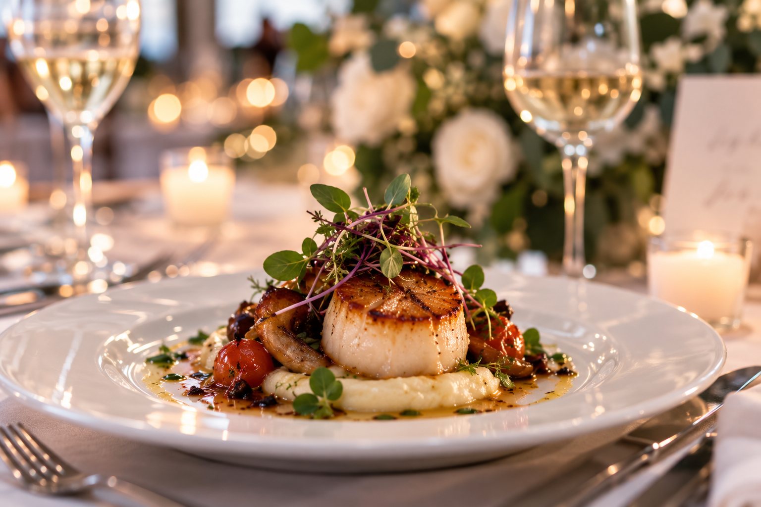 Assiette dressée sur une table de mariage