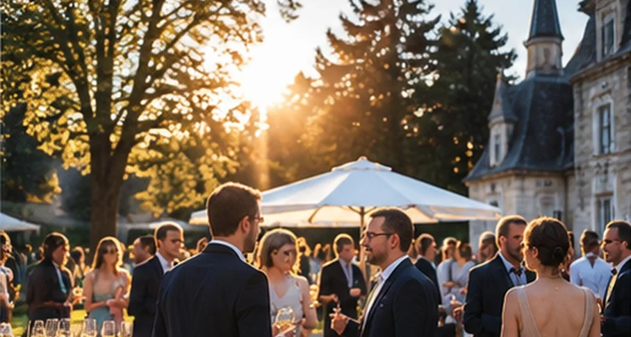 Vin d'honneur dans le jardin d'un château